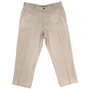 Jos A Bank Linen Pants 38x29 Beige Casual Flat‎ Front Trousers